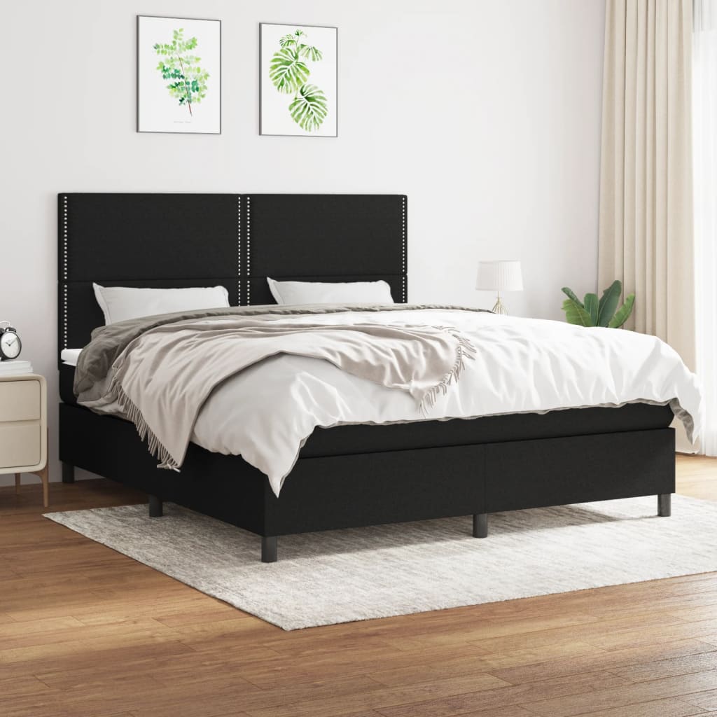Sommier à lattes de lit avec matelas Noir 180x200 cm Tissu - XIOS