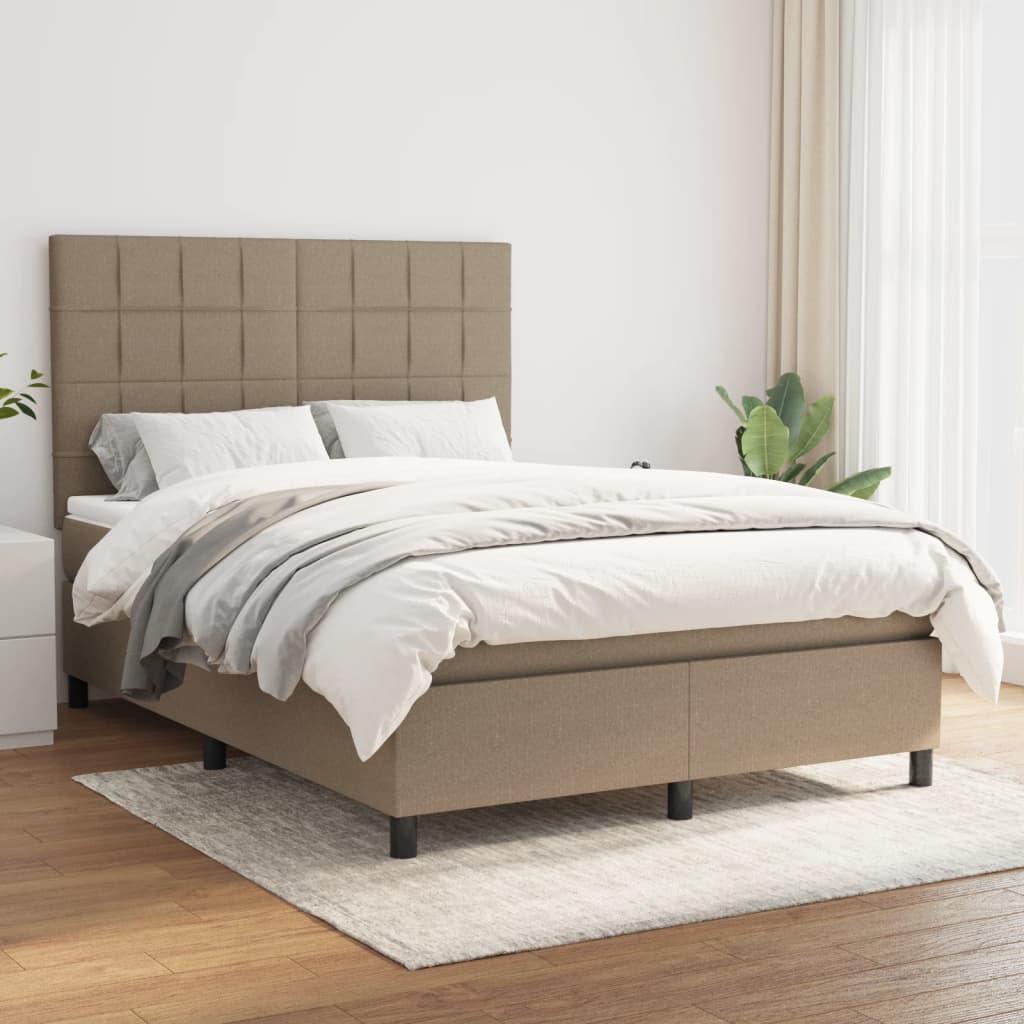Sommier à lattes de lit avec matelas Taupe 140x190 cm Tissu - XIOS