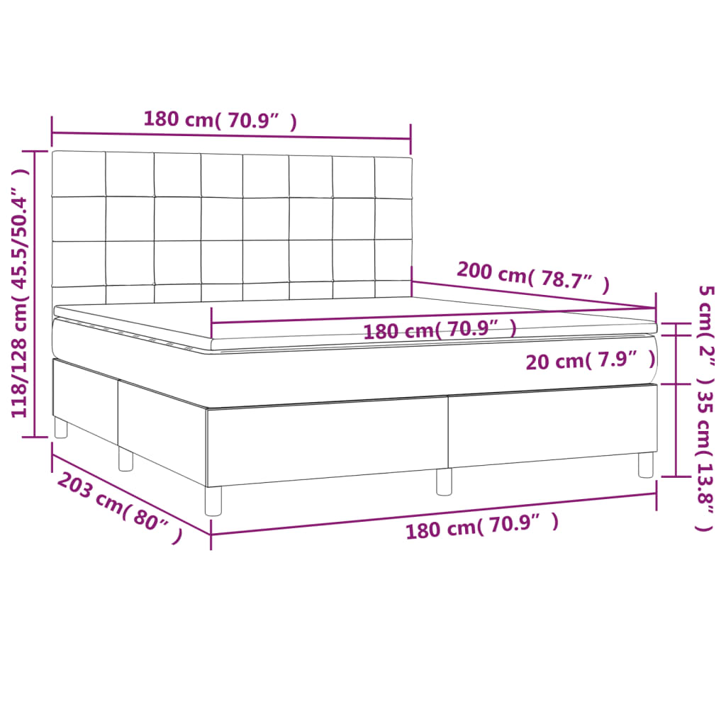 Sommier à lattes de lit avec matelas Gris foncé 180x200cm Tissu - XIOS