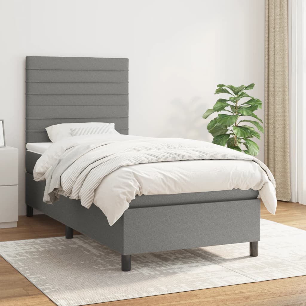 Sommier à lattes de lit avec matelas Gris foncé 90x200 cm Tissu - XIOS