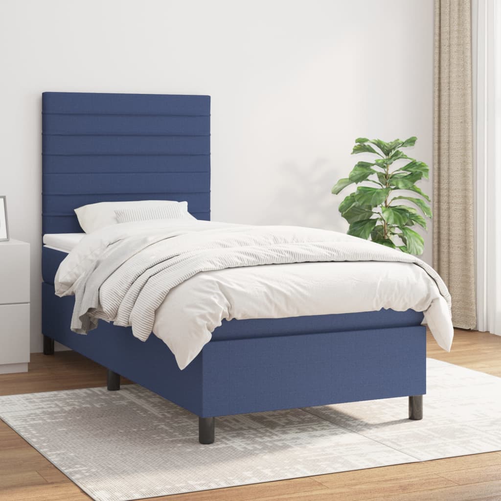 Sommier à lattes de lit avec matelas Bleu 100x200 cm Tissu - XIOS