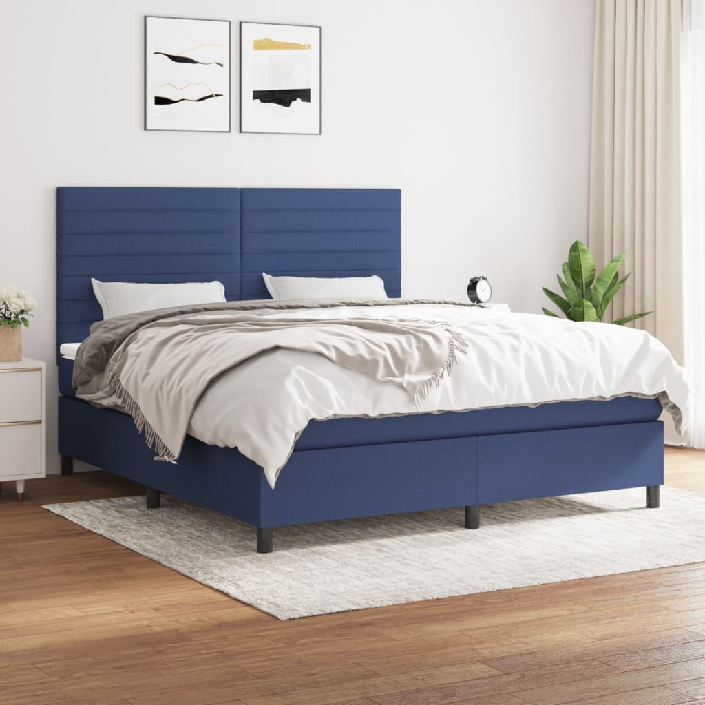 Sommier à lattes de lit avec matelas Bleu 160x200 cm Tissu - XIOS