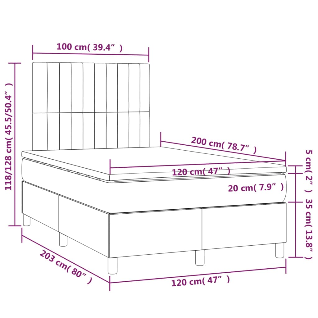 Sommier à lattes de lit avec matelas Gris foncé 120x200cm Tissu XIOS