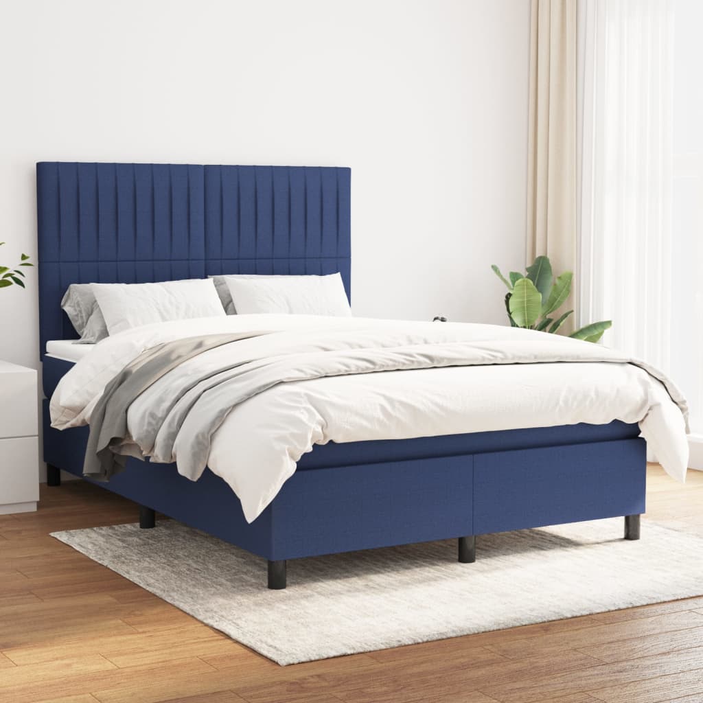 Sommier à lattes de lit avec matelas Bleu 140x190 cm Tissu XIOS