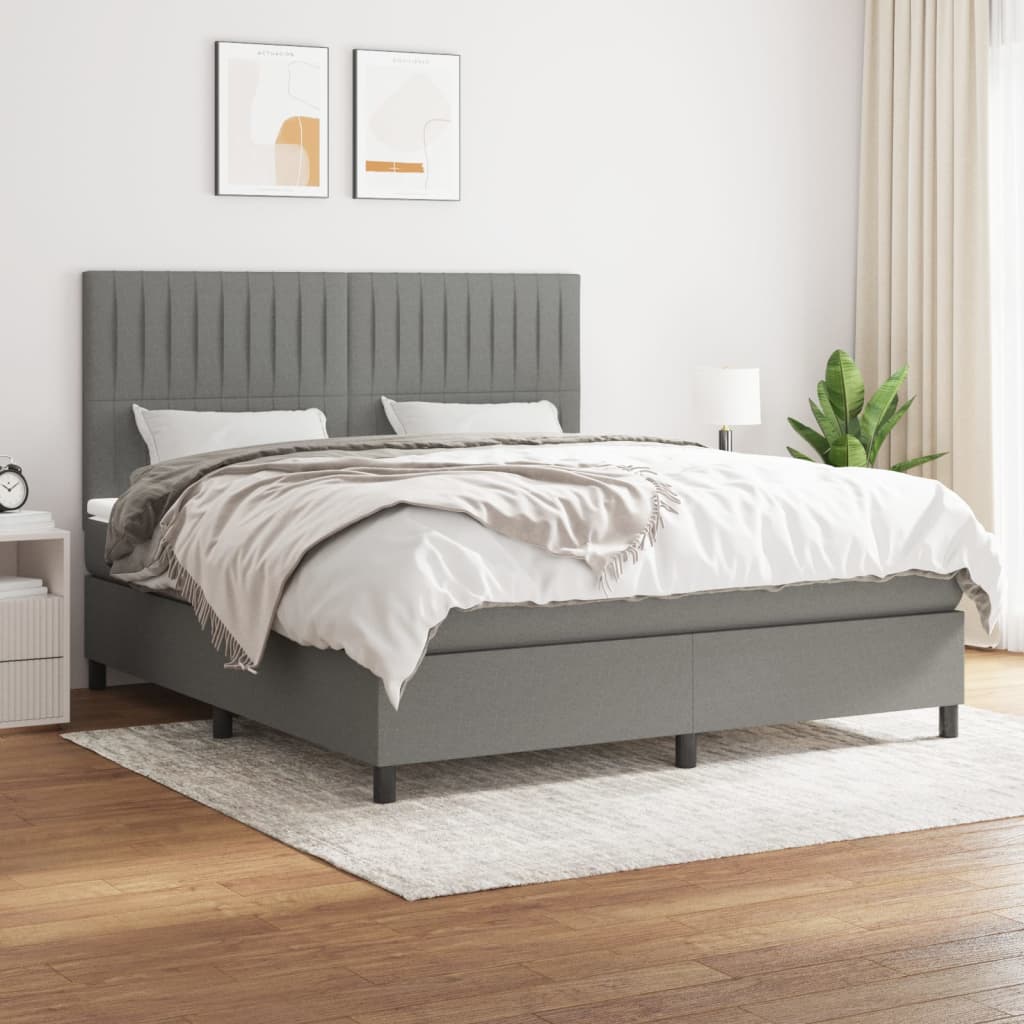Sommier à lattes de lit avec matelas Gris foncé 160x200cm Tissu - XIOS