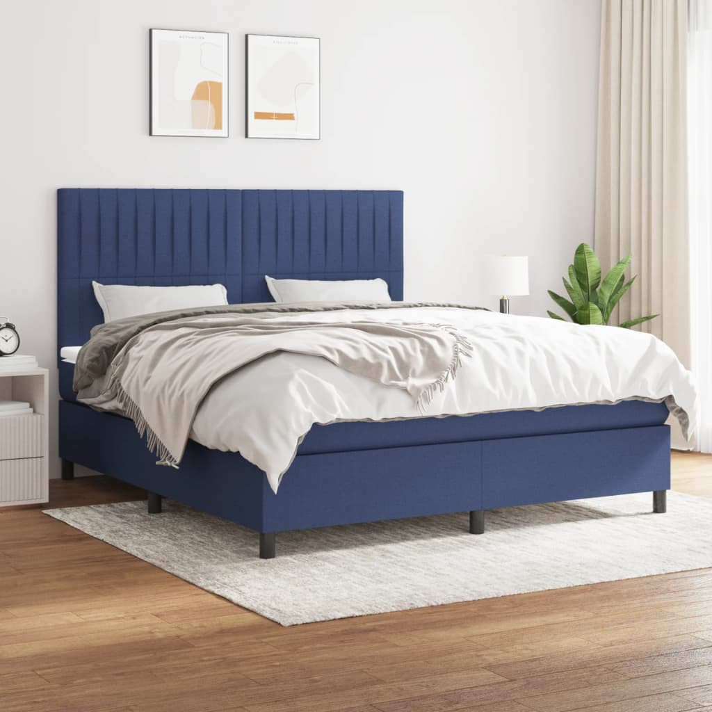 Sommier à lattes de lit avec matelas Bleu 160x200 cm Tissu - XIOS