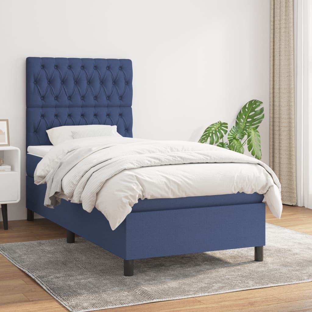 Sommier à lattes de lit avec matelas Bleu 90x200 cm Tissu - XIOS