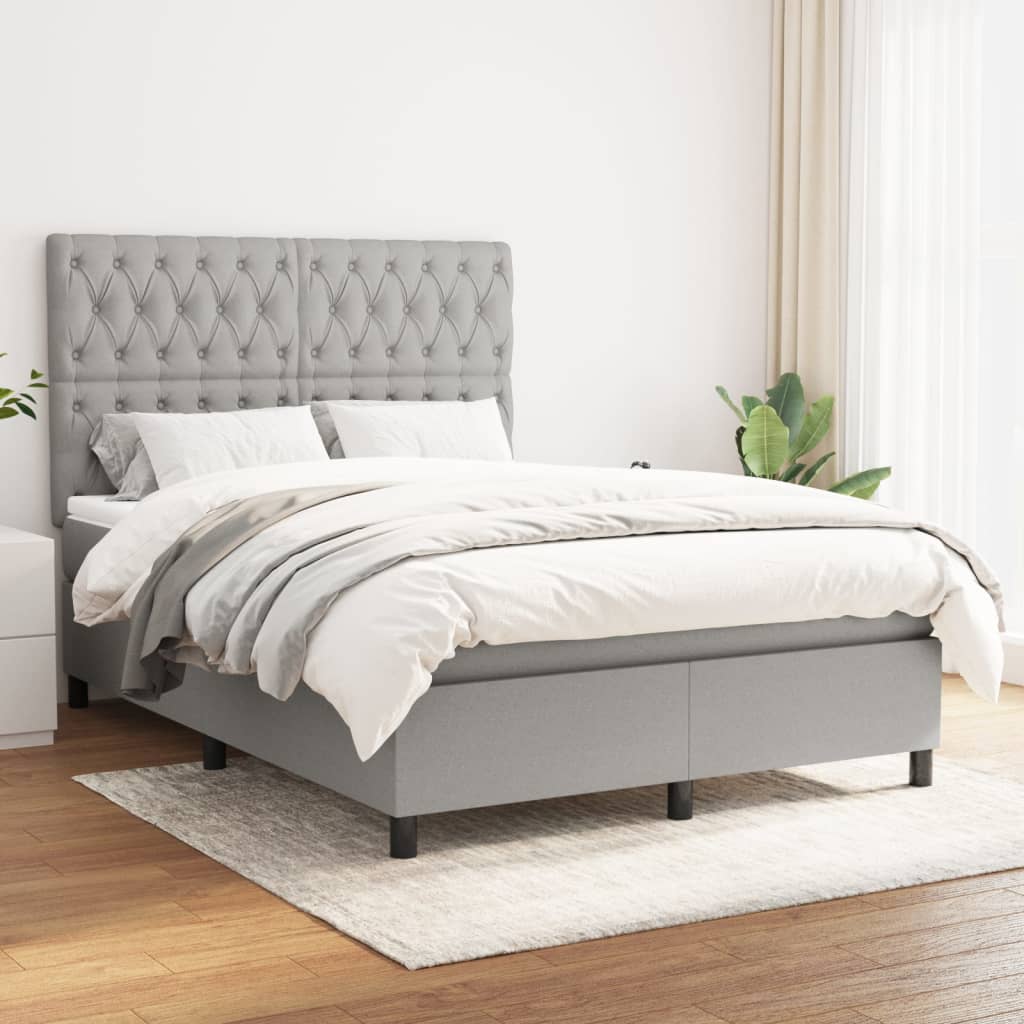 Sommier à lattes de lit avec matelas Gris clair 140x190cm Tissu - XIOS