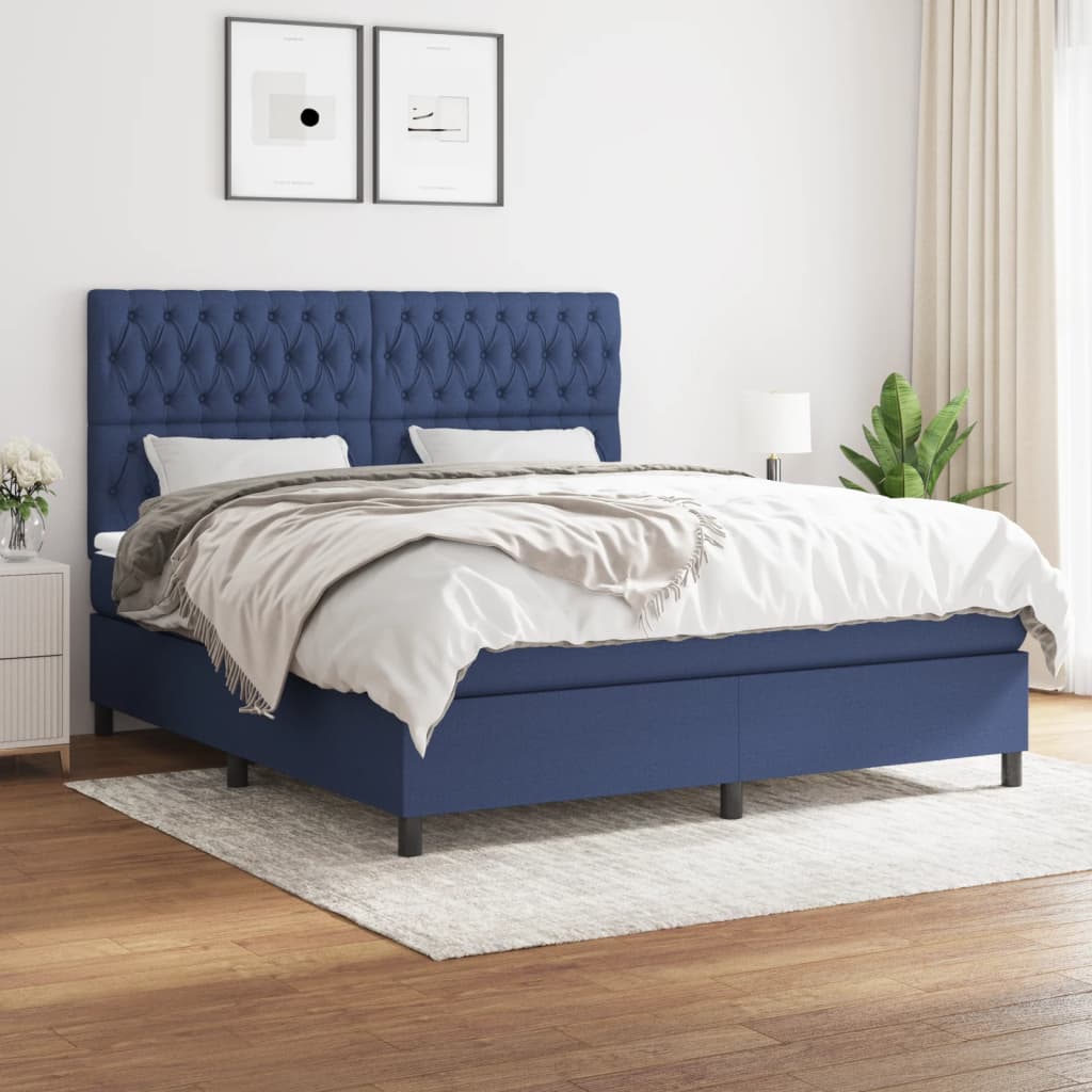 Sommier à lattes de lit avec matelas Bleu 180x200 cm Tissu - XIOS