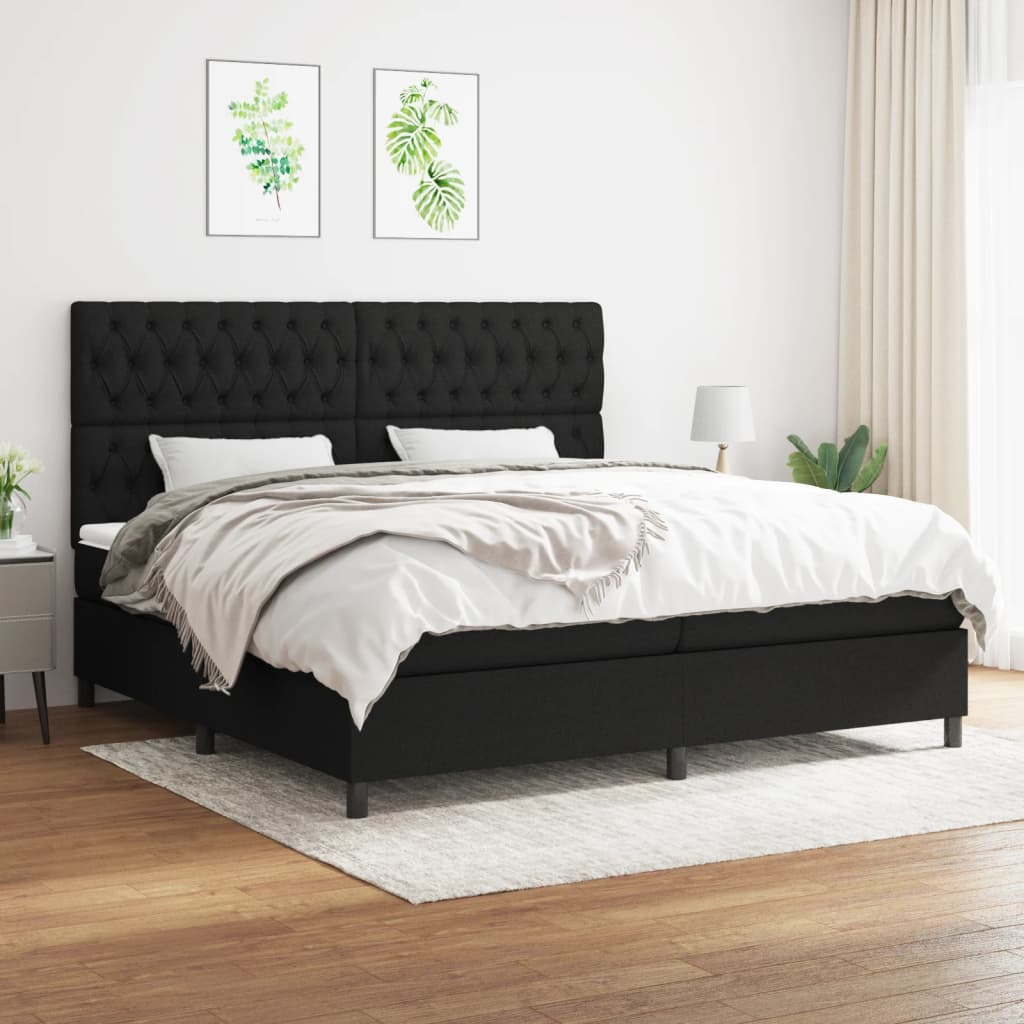 Sommier à lattes de lit avec matelas Noir 200x200 cm Tissu - XIOS
