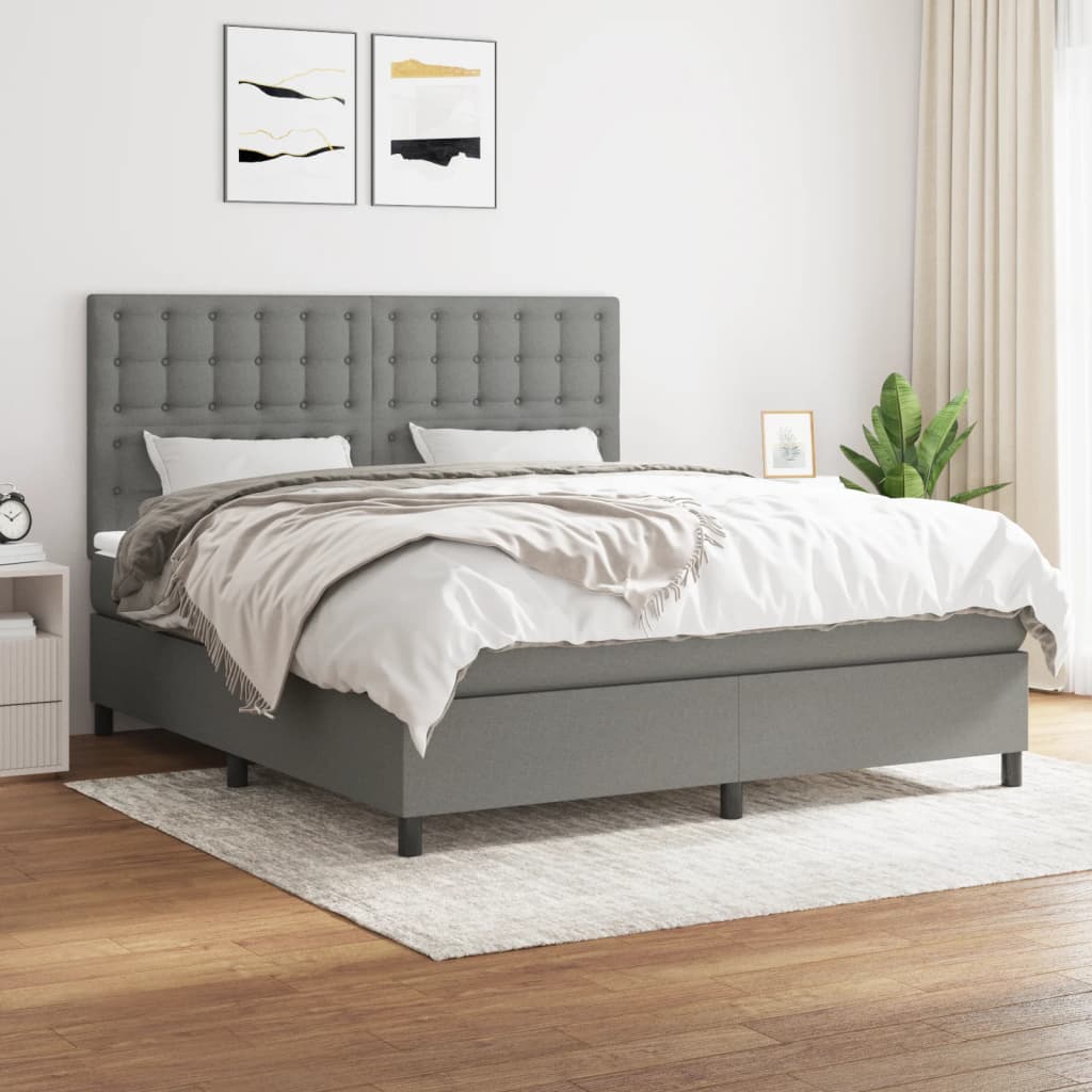 Sommier à lattes de lit avec matelas Gris foncé 160x200cm Tissu - XIOS