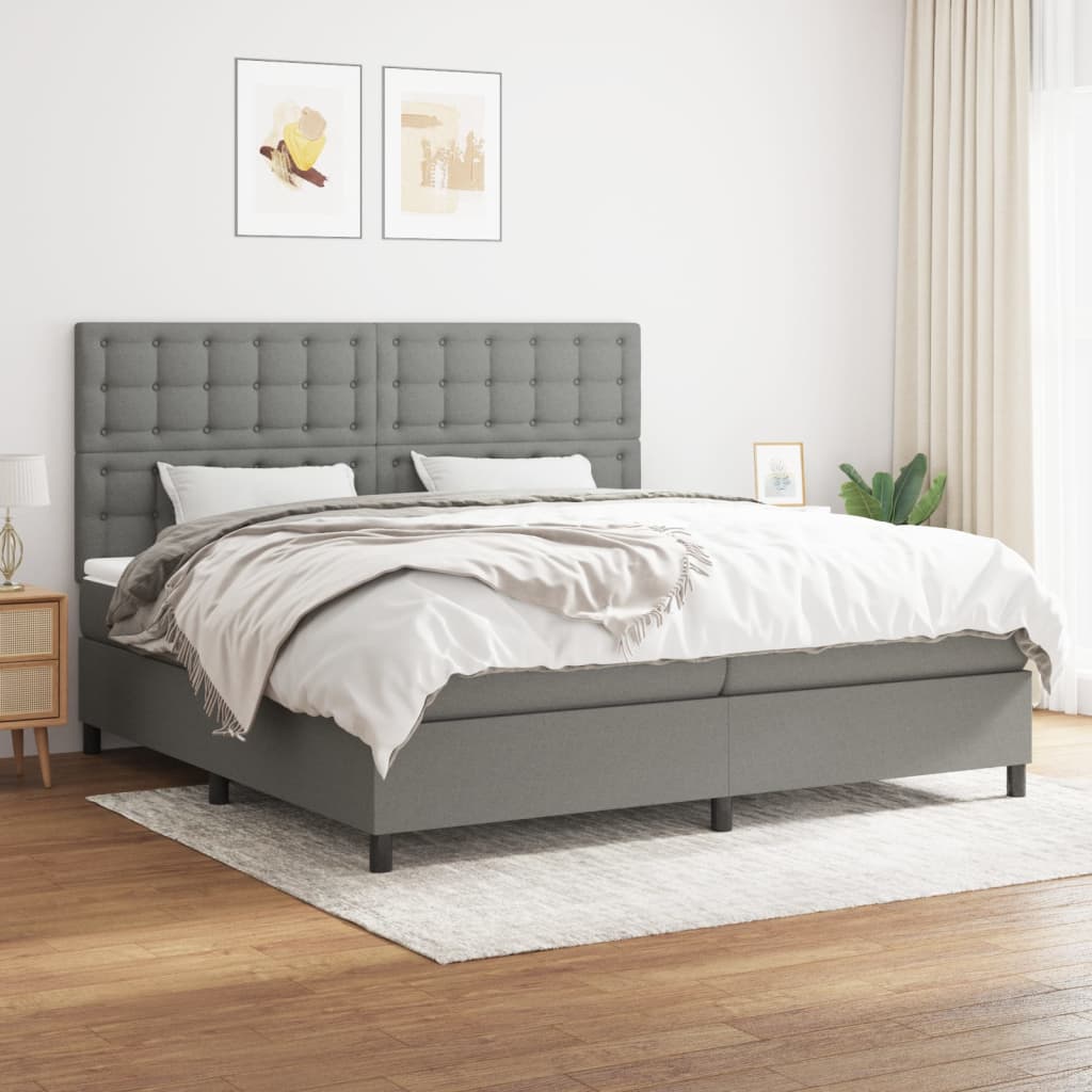 Sommier à lattes de lit avec matelas Gris foncé 200x200cm Tissu - XIOS