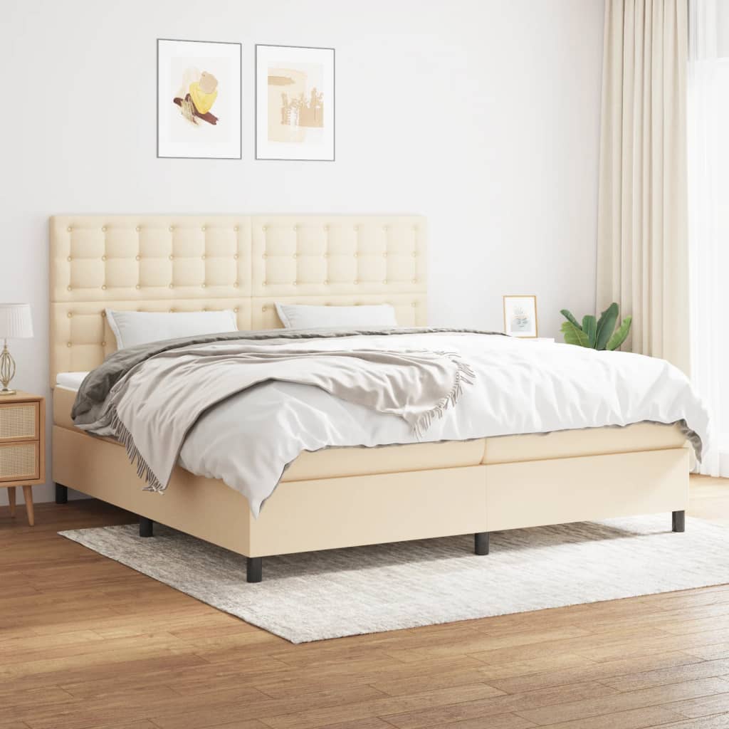 Sommier à lattes de lit avec matelas Crème 200x200 cm Tissu - XIOS