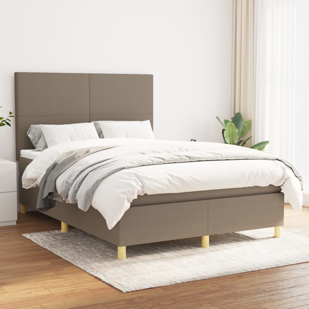 Sommier à lattes de lit avec matelas Taupe 140x190 cm Tissu - XIOS