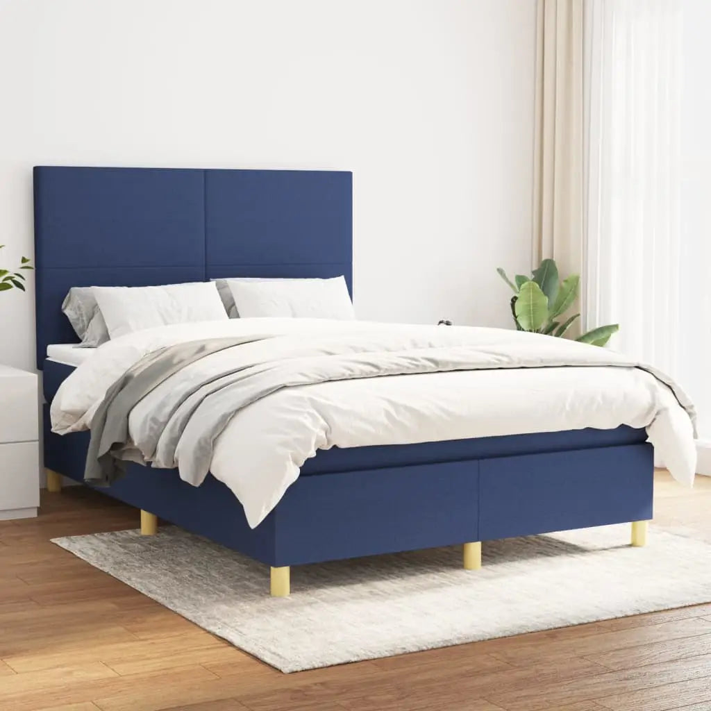 Sommier à lattes de lit avec matelas Bleu 140x190 cm Tissu - XIOS