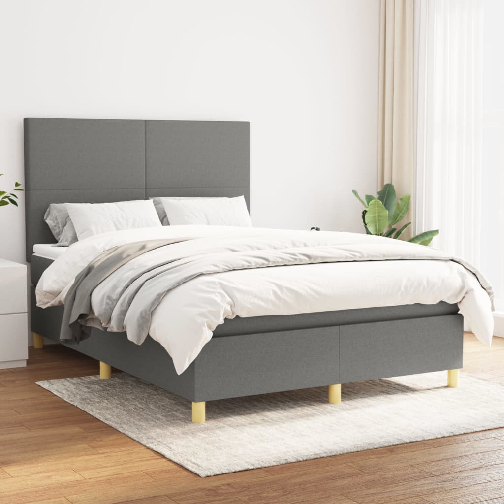 Sommier à lattes de lit avec matelas Gris foncé 140x200cm Tissu - XIOS