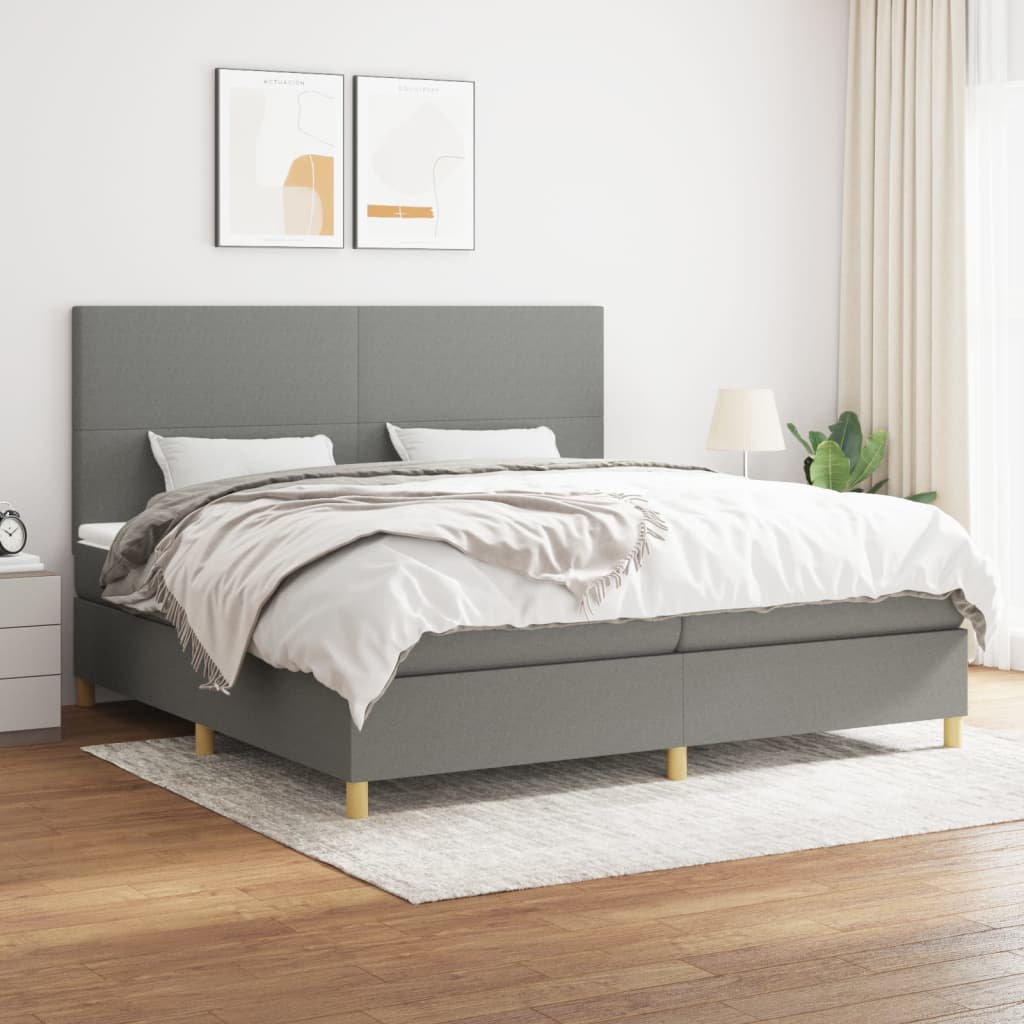 Sommier à lattes de lit avec matelas Gris foncé 200x200cm Tissu - XIOS