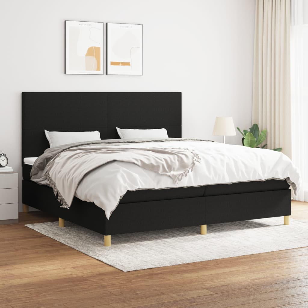 Sommier à lattes de lit avec matelas Noir 200x200 cm Tissu - XIOS
