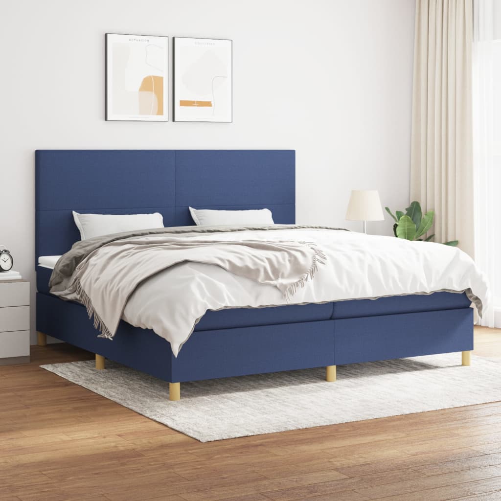 Sommier à lattes de lit avec matelas Bleu 200x200 cm Tissu - XIOS