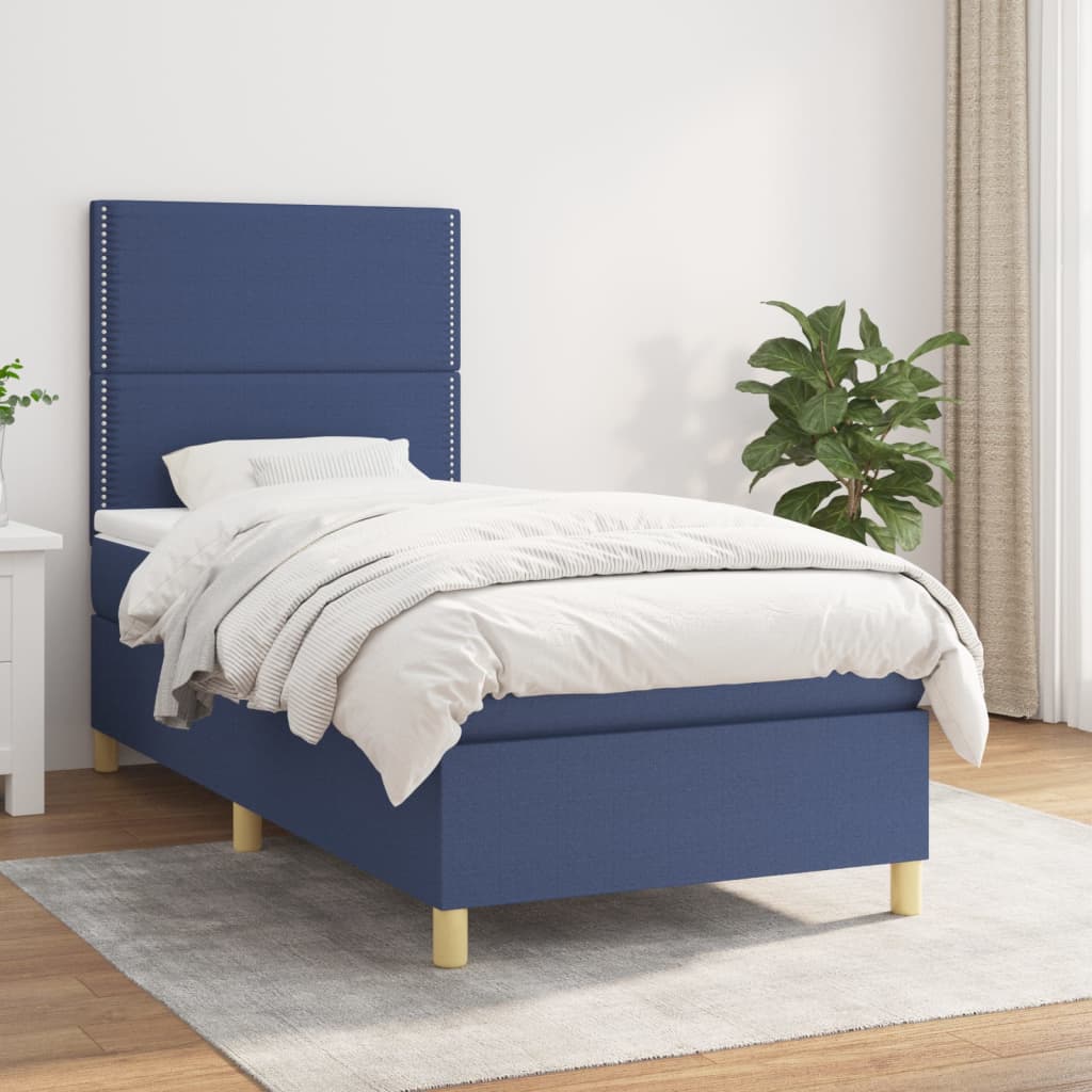 Sommier à lattes de lit avec matelas Bleu 100x200 cm Tissu - XIOS