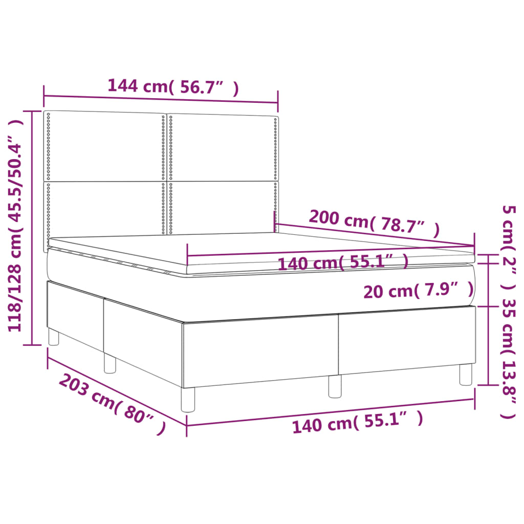 Sommier à lattes de lit avec matelas Noir 140x200 cm Tissu - XIOS