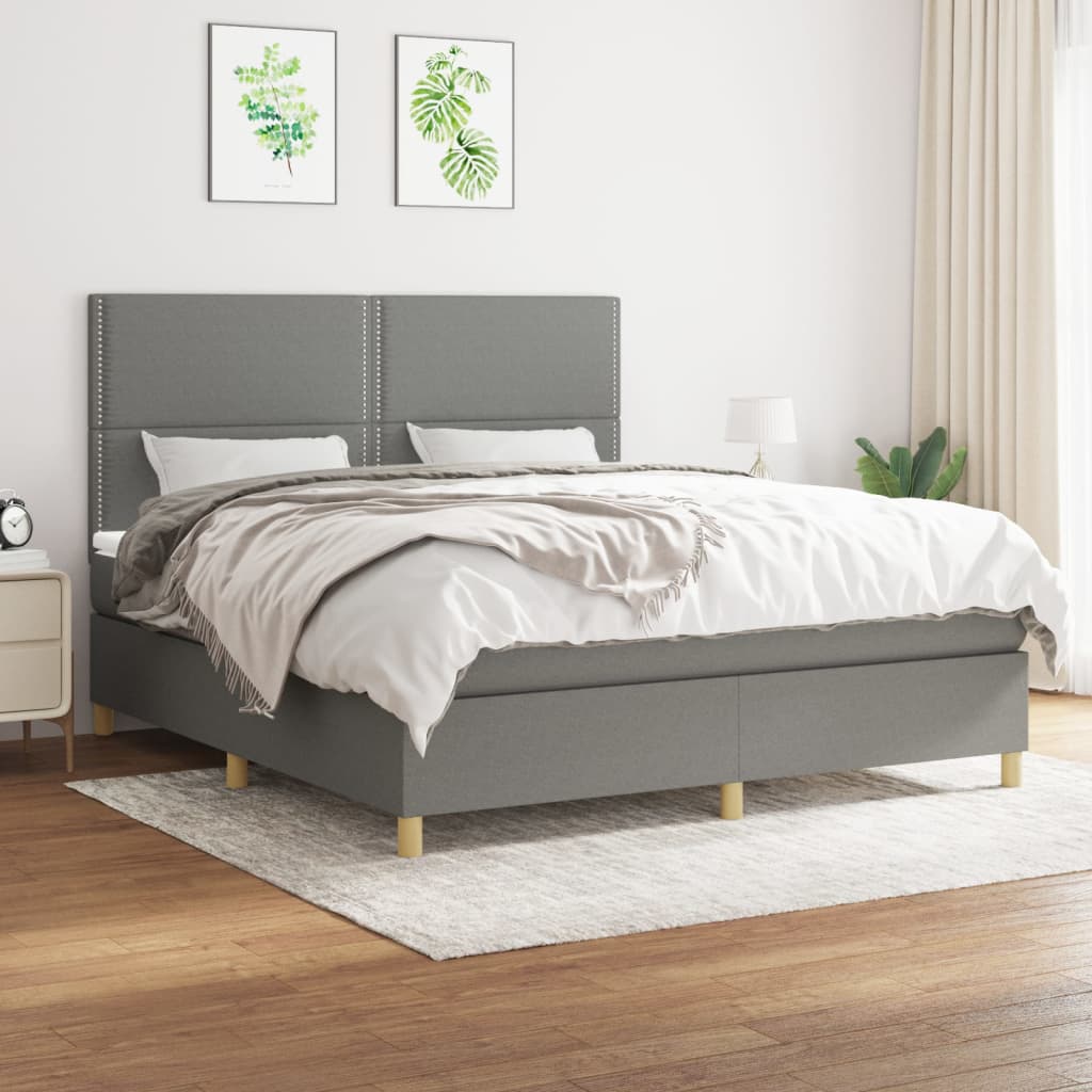 Sommier à lattes de lit avec matelas Gris foncé 160x200cm Tissu - XIOS