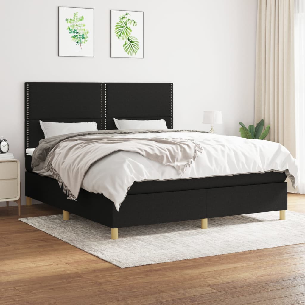 Sommier à lattes de lit avec matelas Noir 160x200 cm Tissu - XIOS