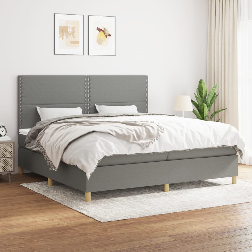 Sommier à lattes de lit avec matelas Gris foncé 200x200cm Tissu - XIOS