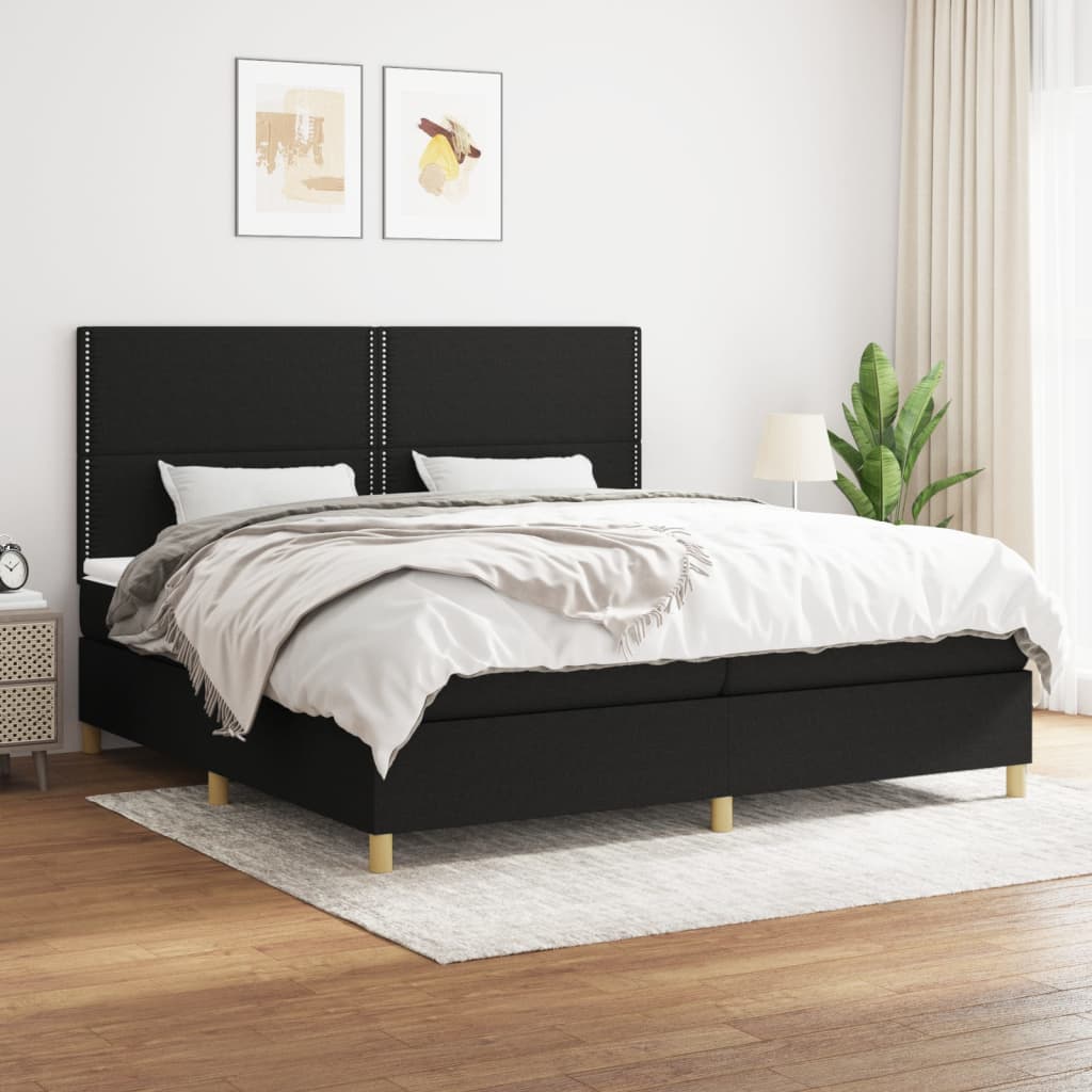 Sommier à lattes de lit avec matelas Noir 200x200 cm Tissu - XIOS