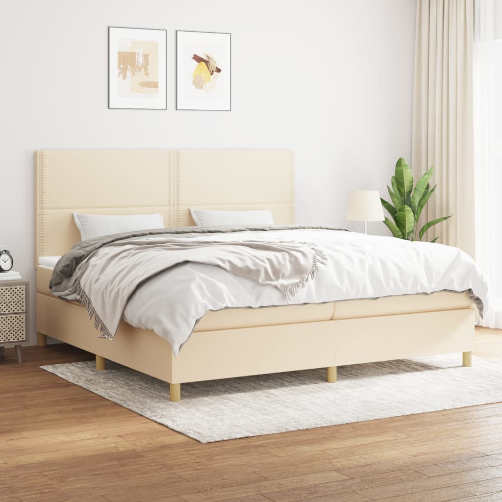 Sommier à lattes de lit avec matelas Crème 200x200 cm Tissu - XIOS