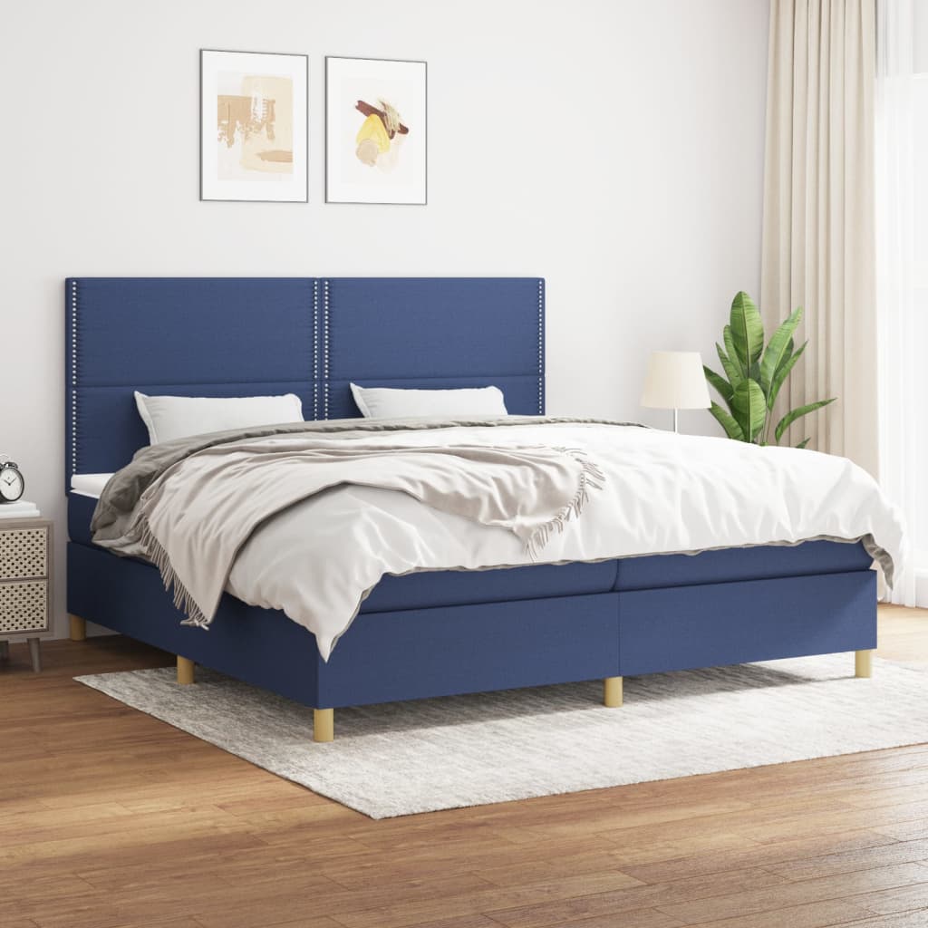 Sommier à lattes de lit avec matelas Bleu 200x200 cm Tissu - XIOS