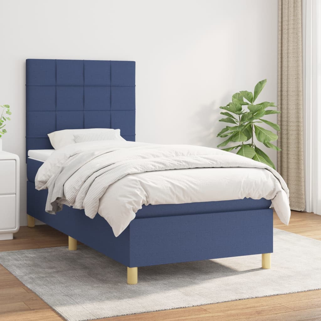 Sommier à lattes de lit avec matelas Bleu 100x200 cm Tissu - XIOS