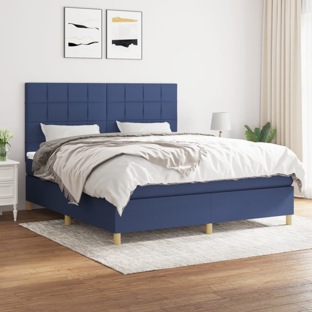 Sommier à lattes de lit avec matelas Bleu 160x200 cm Tissu - XIOS