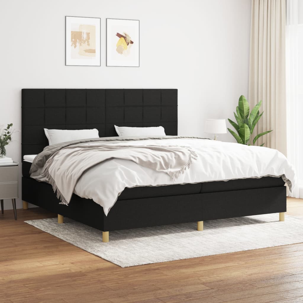Sommier à lattes de lit avec matelas Noir 200x200 cm Tissu - XIOS
