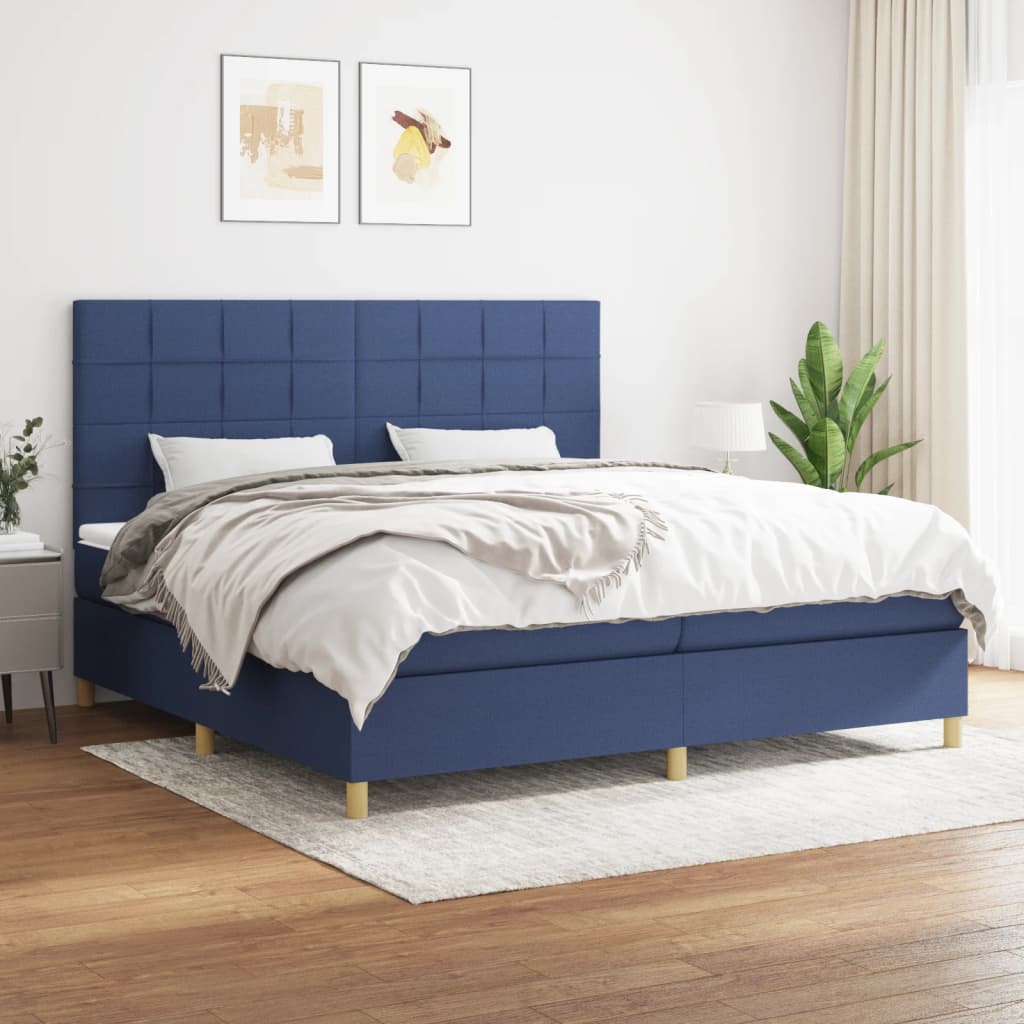 Sommier à lattes de lit avec matelas Bleu 200x200 cm Tissu - XIOS