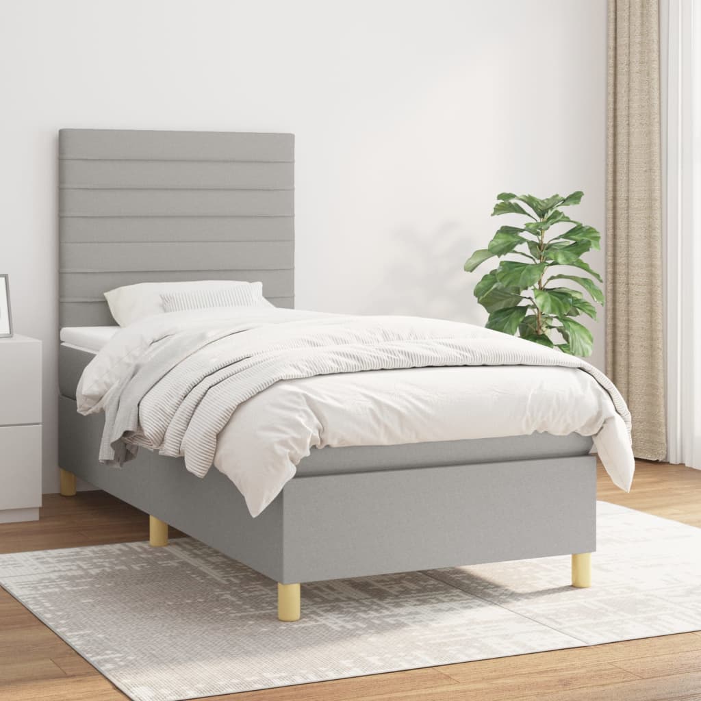 Sommier à lattes de lit et matelas Gris clair 90x190 cm Tissu - XIOS