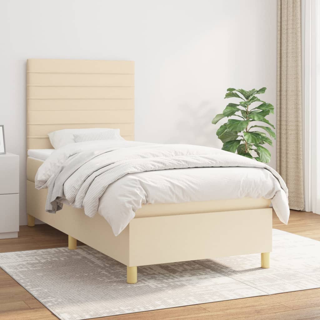 Sommier à lattes de lit avec matelas Crème 90x200 cm Tissu - XIOS
