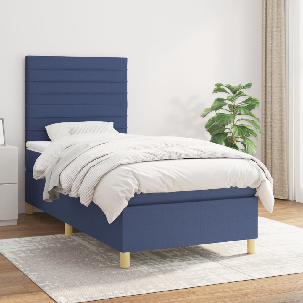 Sommier à lattes de lit avec matelas Bleu 100x200 cm Tissu - XIOS
