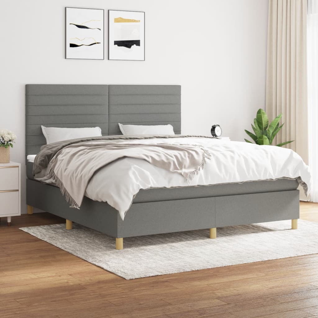 Sommier à lattes de lit avec matelas Gris foncé 160x200cm Tissu - XIOS