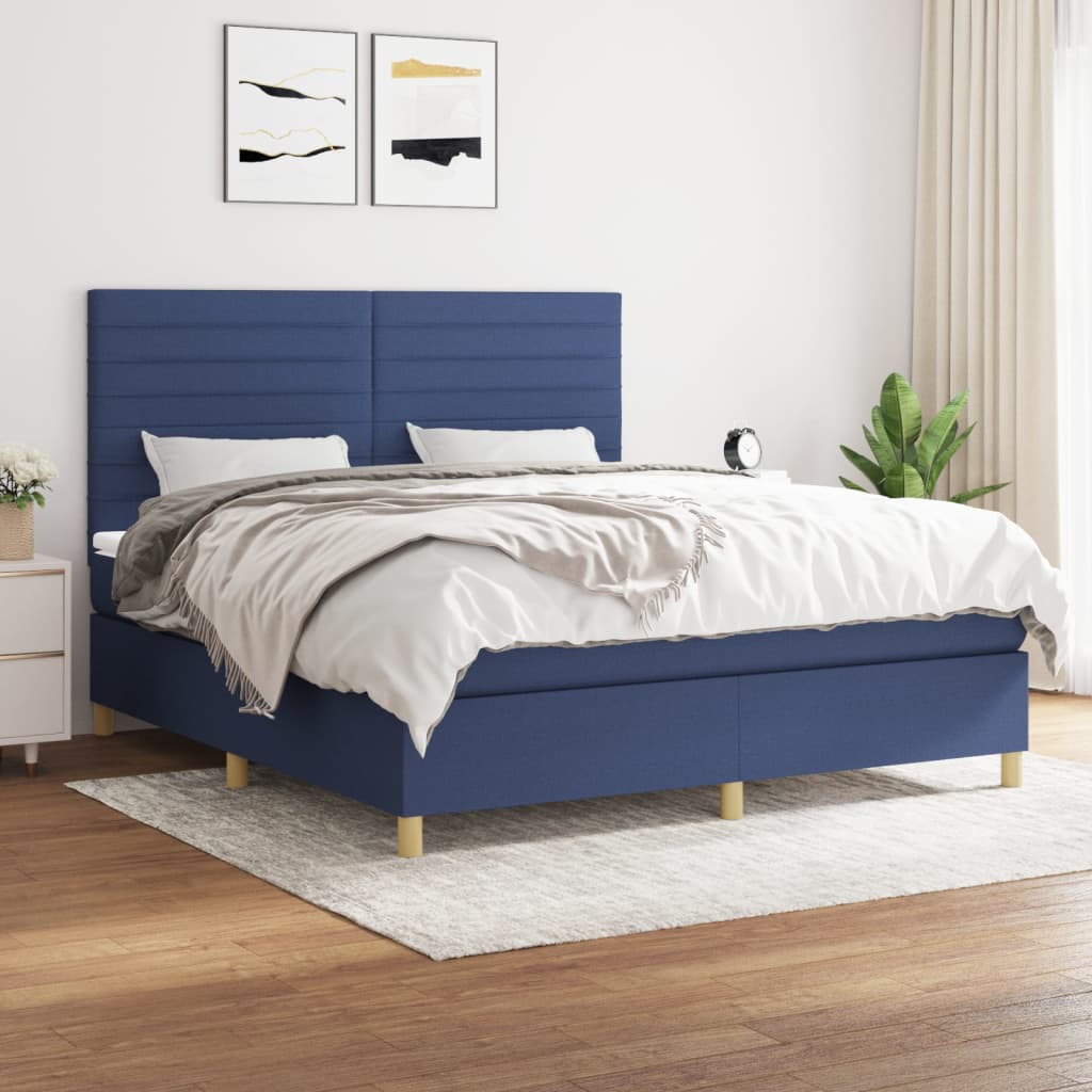 Sommier à lattes de lit avec matelas Bleu 160x200 cm Tissu - XIOS