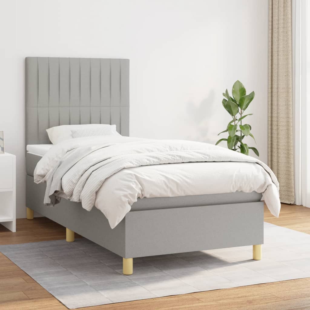 Sommier à lattes de lit et matelas Gris clair 90x190 cm Tissu - XIOS