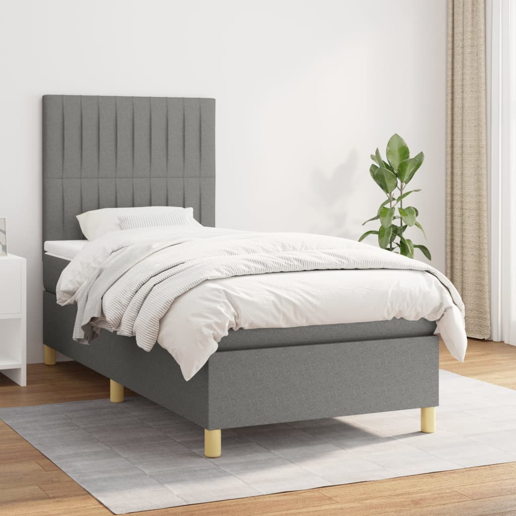 Sommier à lattes de lit et matelas Gris foncé 90x190 cm Tissu - XIOS