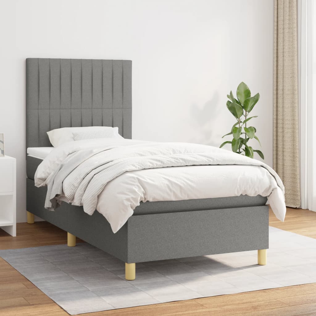 Sommier à lattes de lit avec matelas Gris foncé 90x200 cm Tissu - XIOS