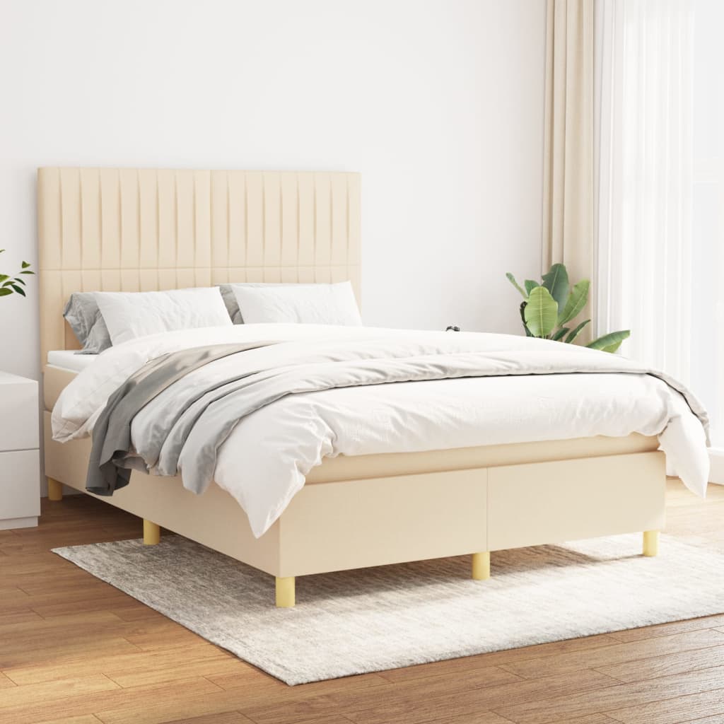 Sommier à lattes de lit avec matelas Crème 140x190 cm Tissu - XIOS