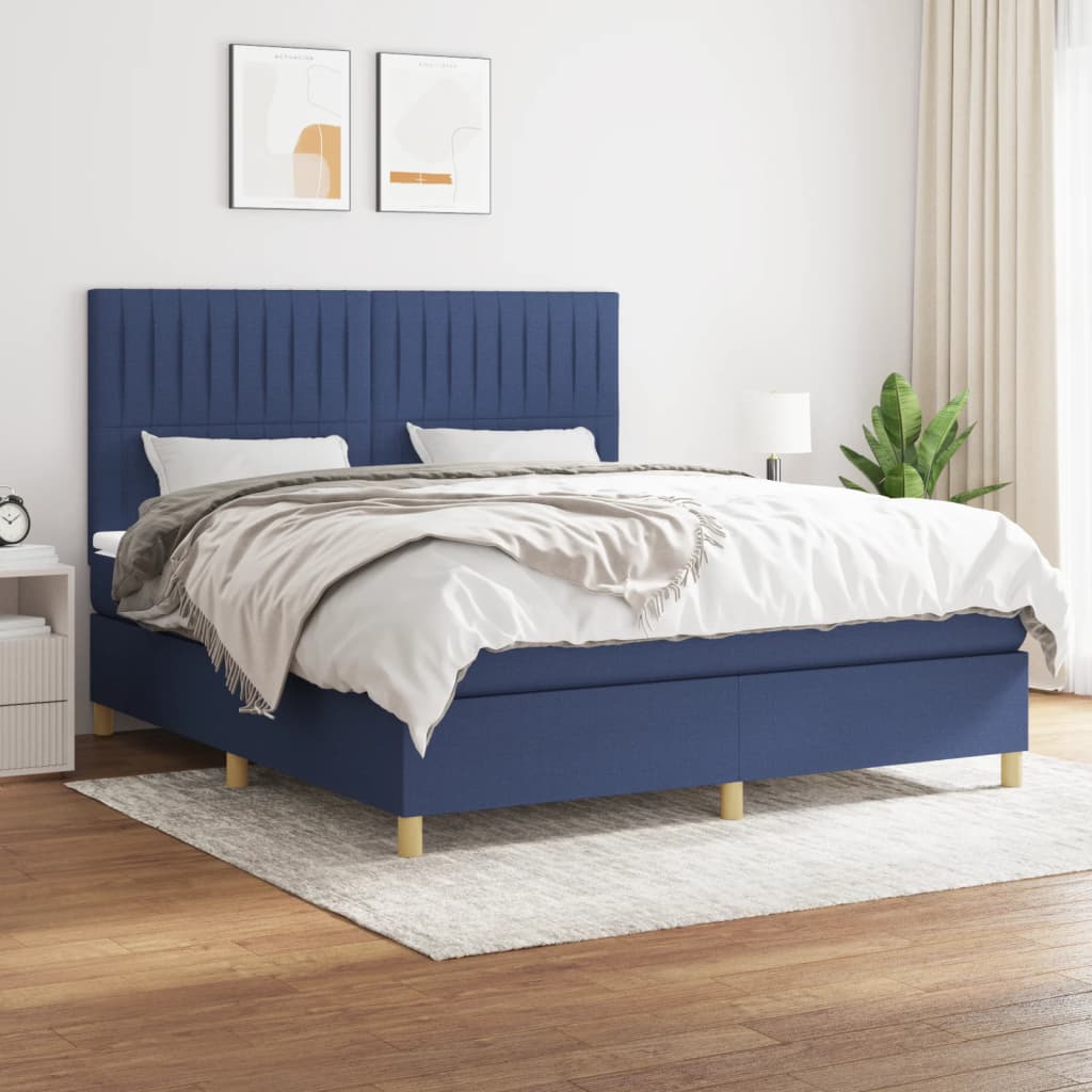 Sommier à lattes de lit avec matelas Bleu 160x200 cm Tissu - XIOS