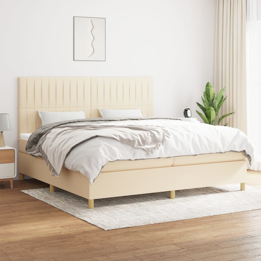 Sommier à lattes de lit avec matelas Crème 200x200 cm Tissu - XIOS
