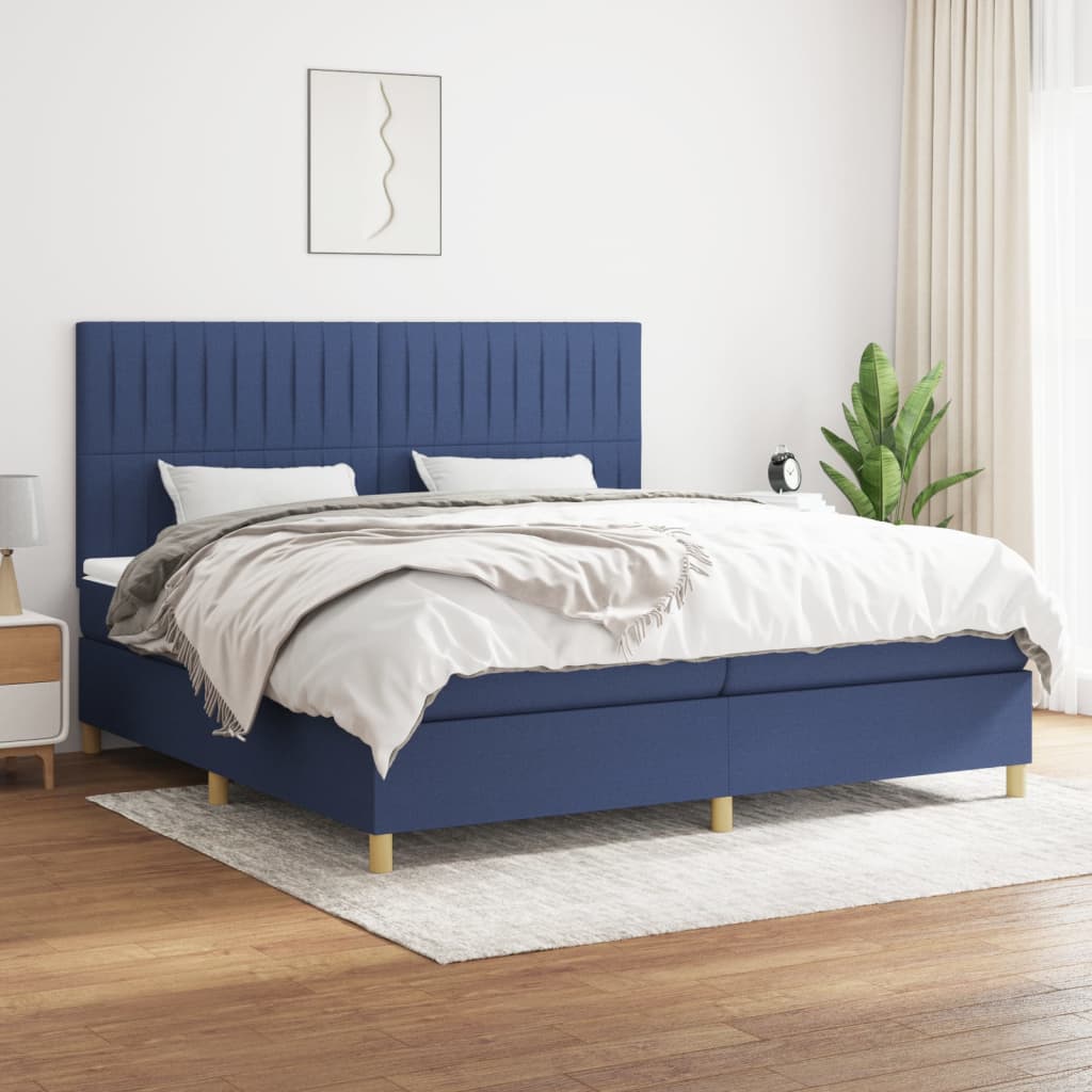 Sommier à lattes de lit avec matelas Bleu 200x200 cm Tissu - XIOS