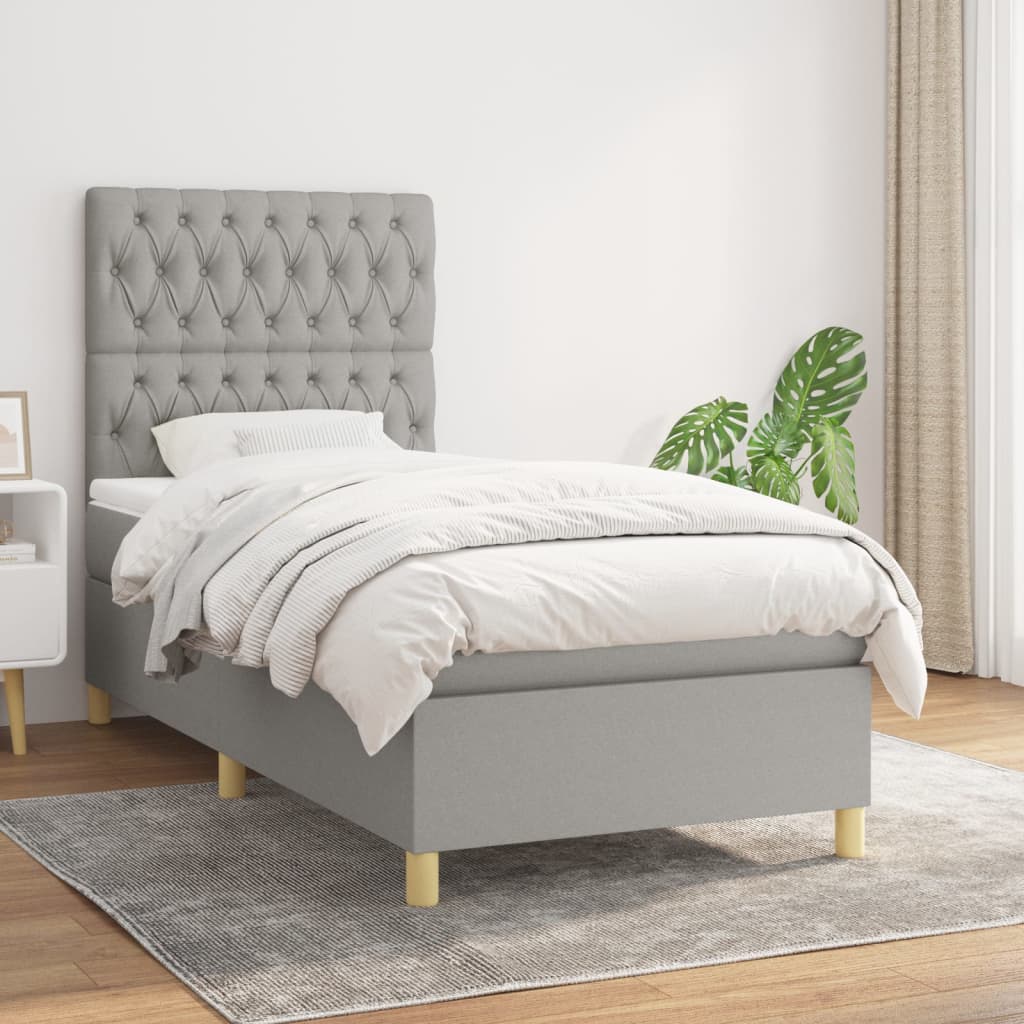 Sommier à lattes de lit et matelas Gris clair 90x190 cm Tissu - XIOS