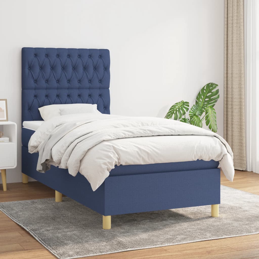 Sommier à lattes de lit avec matelas Bleu 90x200 cm Tissu - XIOS