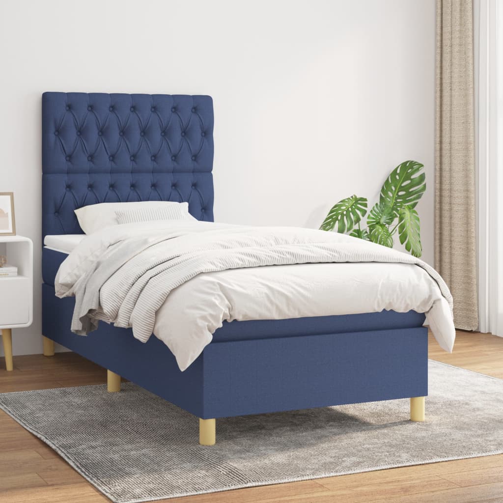 Sommier à lattes de lit avec matelas Bleu 100x200 cm Tissu - XIOS